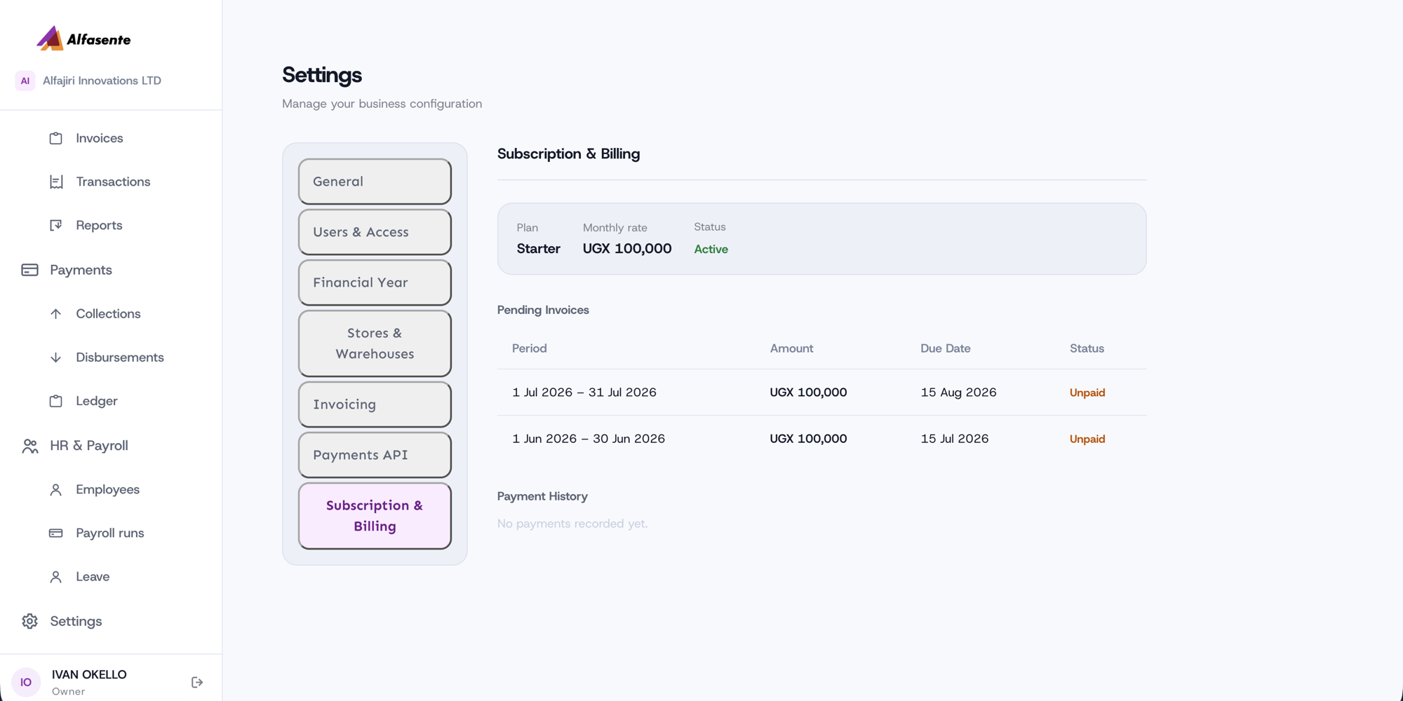Settings → Subscription & Billing
