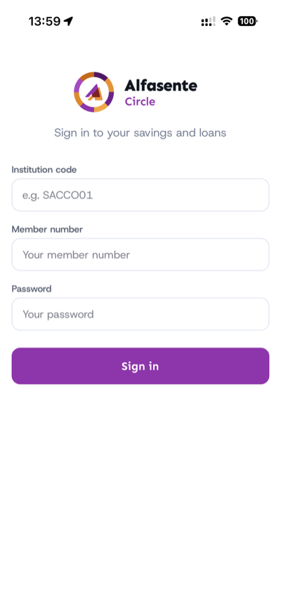 The Alfasente Circle sign-in screen