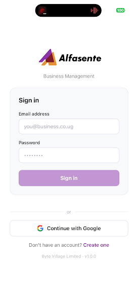 Signing in to Alfasente POS